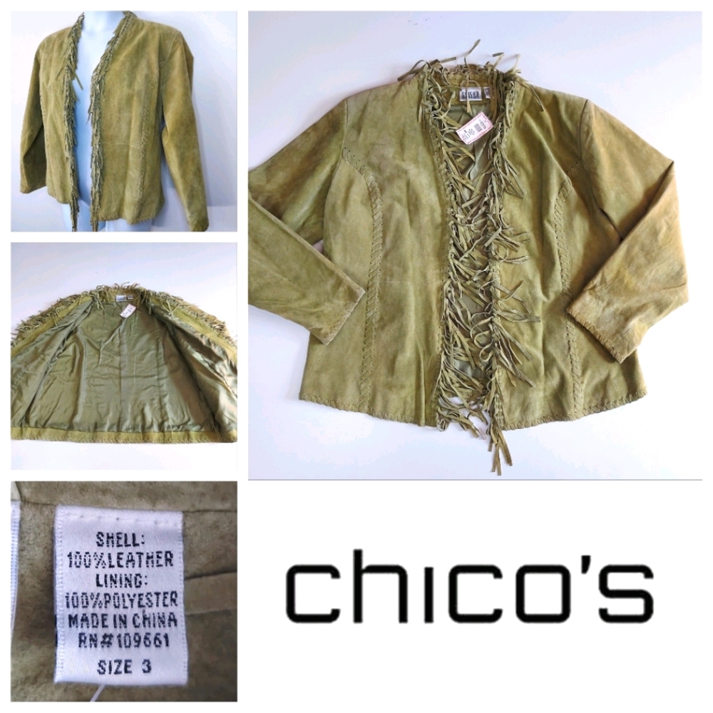 CHICO'S DESIGN Green Leather Jacket Size 3 ($198 New)